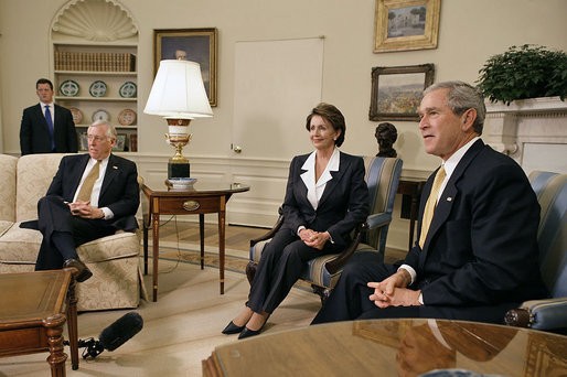 Speaker-designate Pelosi and House Minority Whip Steny Hoyer meeting with President George W. Bush 