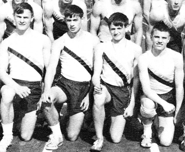 Robin Williams, 2nd from the right posing for his varsity track photo at Detroit Country Day school