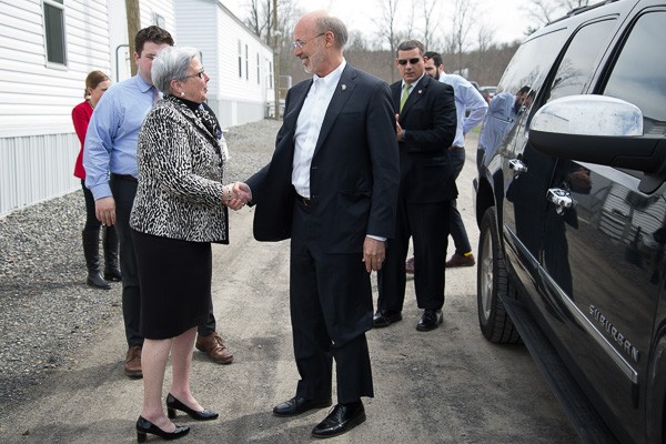 President Davie Jane Gilmour greets Gov. Tom Wolf upon his Arrival