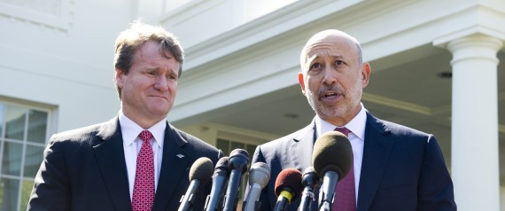 Lloyd Blankfein (R), Chairman and CEO of Goldman Sachs, and Brian Moynihan (L)