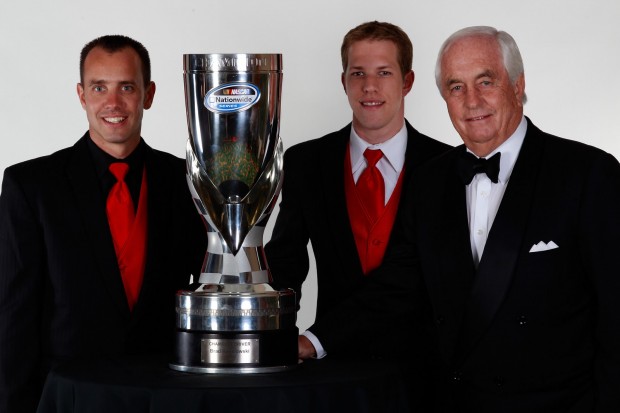 Roger Penske with NASCAR Nationwide Series trophy 