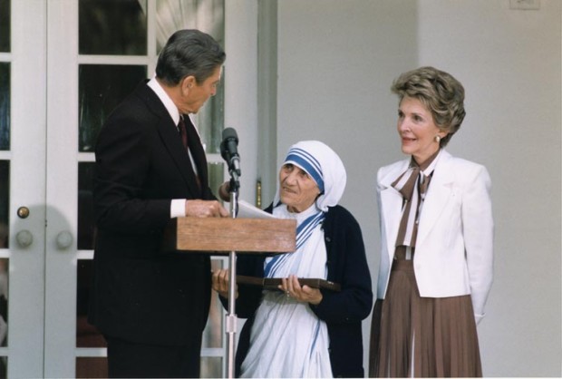 Mother Teresa Receiving Presidential Medal of Freedom from Ronald Reagen