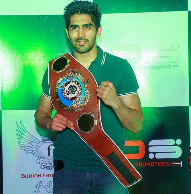 Vijender Singh with his WBO Asia Pacific Championship