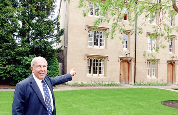 Yusuf Hamied points out the room he occupied in Christ's College as a fresher in 1954